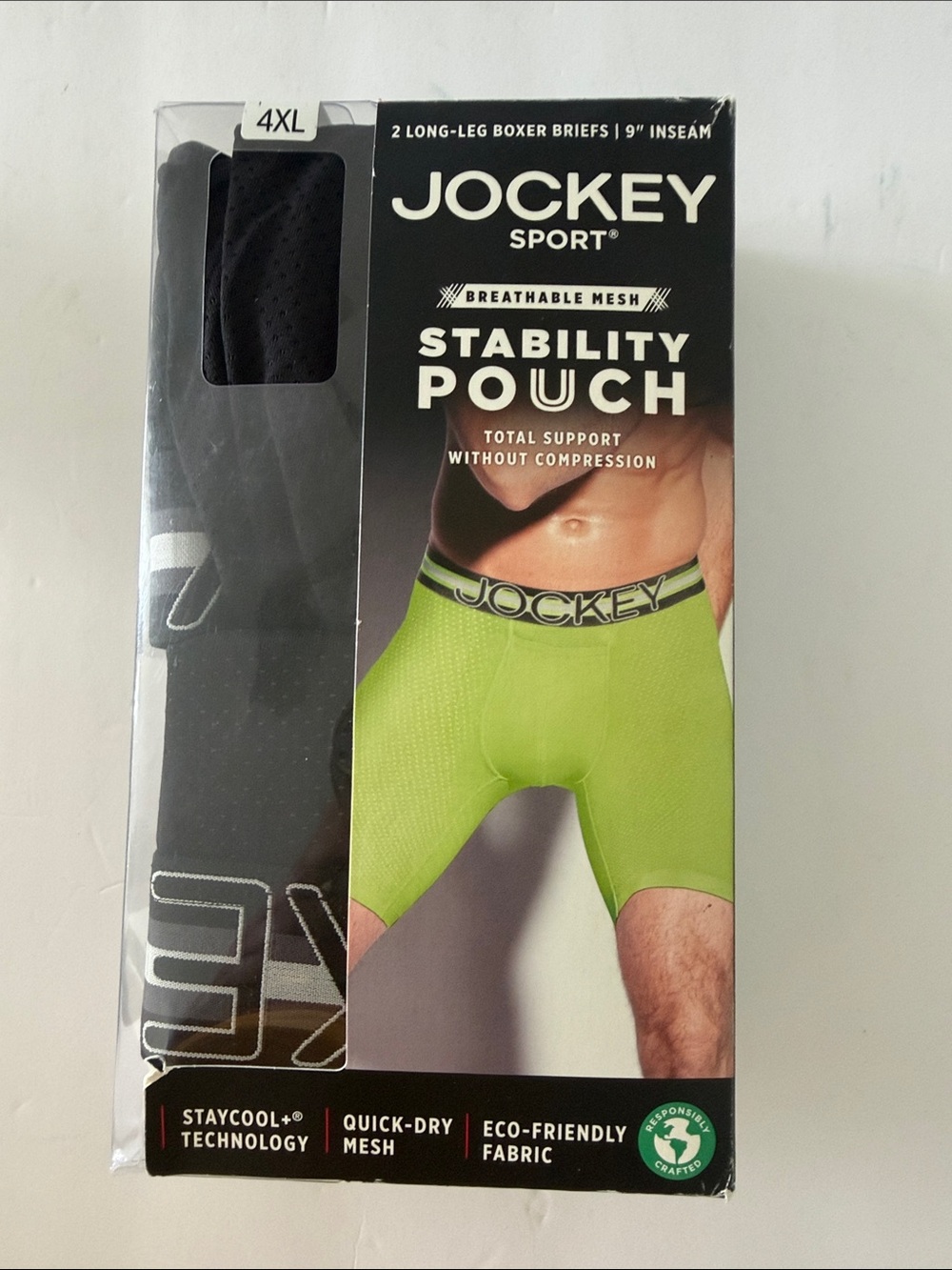 Jockey Sport Men’s Stability Pouch Long-Leg Boxer Briefs - Lime Green & Black
